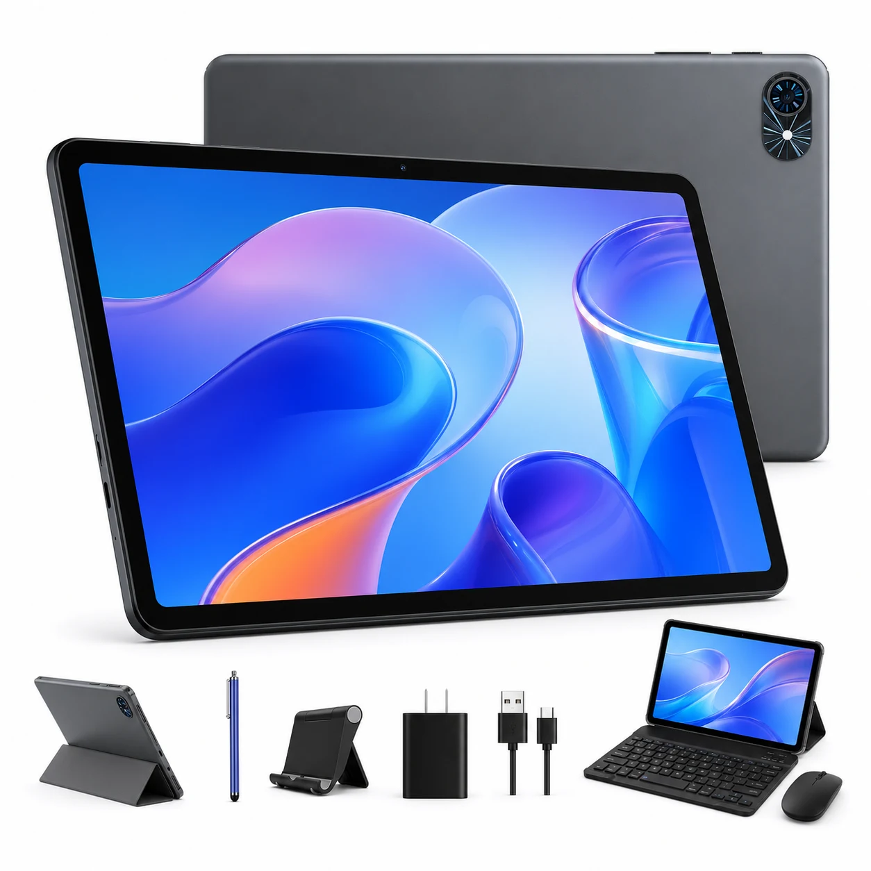 TABWEE T80 10.1인치 안드로이드16 태블릿PC 16GB(4+12) 64GB Widevine L1 키보드 마우스 펜 케이스 세트, 회색, 64GB, Wi-Fi