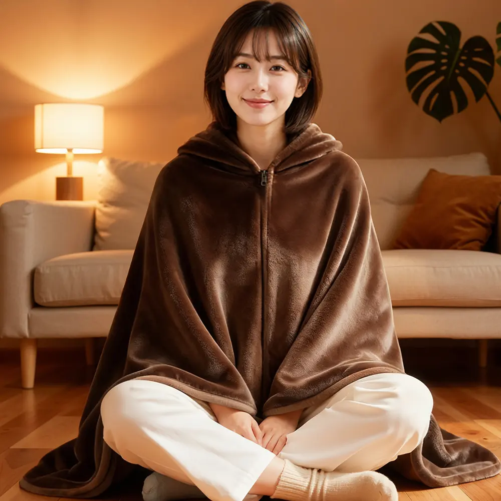 EYY 무선 USB 극세사 전기담요 다단 온도조절 전방위 보온 휴대형 다장소 사용, 10000mAh 보조배터리 포함, 브라운