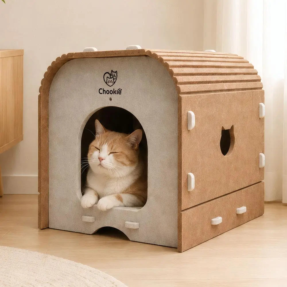 츄키(Chookie) 포근숨집 고양이 숨숨집 스크래쳐 바닥형 펠트보드 하우스, 1개, 베이지+브라운
