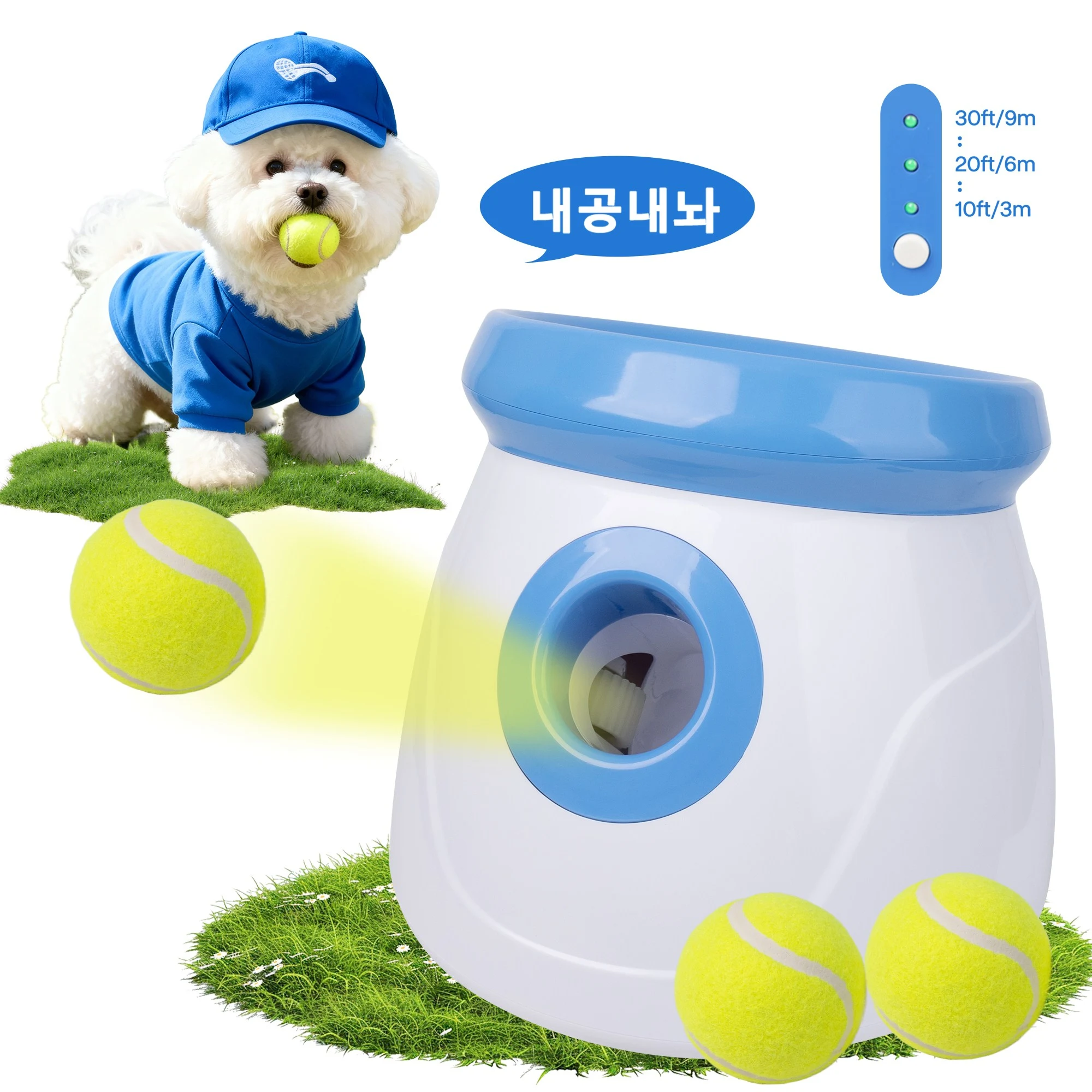 PET MOMENT 강아지 자동 공발사기 페치게임 공던지기장난감+3테니스공