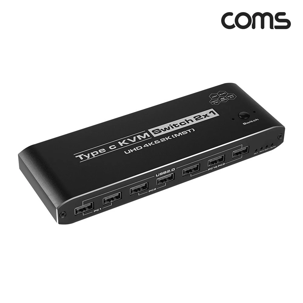 컴스 HDMI DP PC 2대 제어 4K 60Hz C타입 KVM 2포트 듀얼모니터 스위치