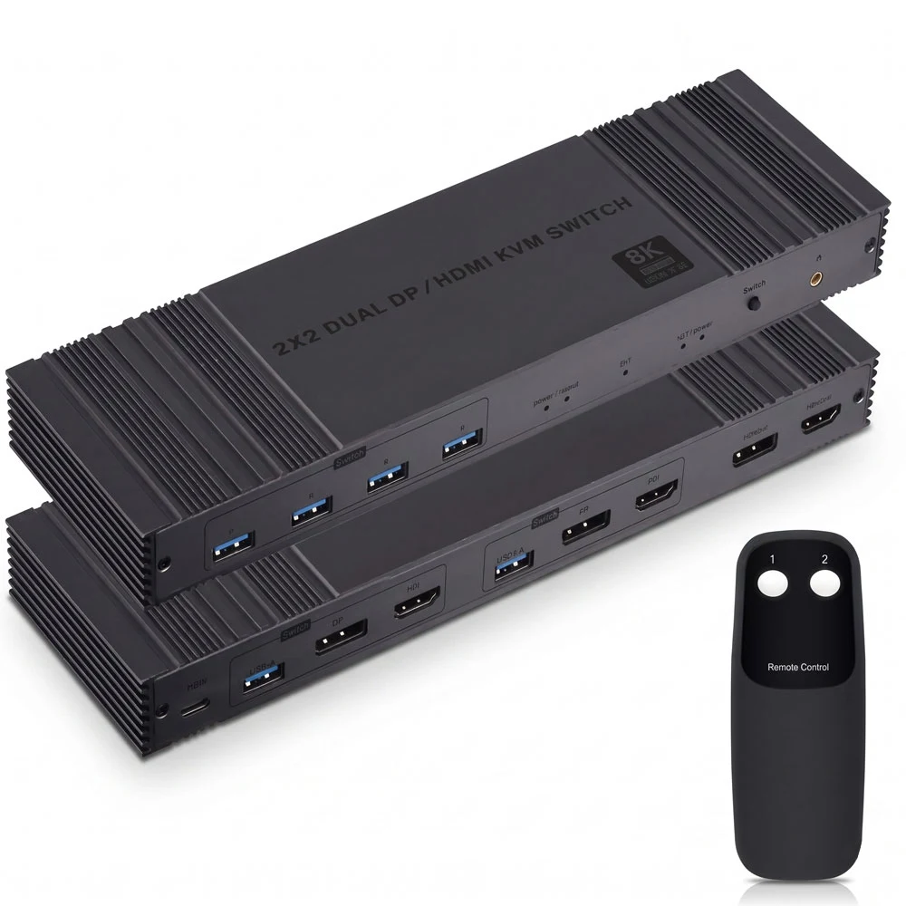 듀얼 디스플레이 KVM스위치 컴퓨터 2대 HDMI 2.0 DP 1.4 8K