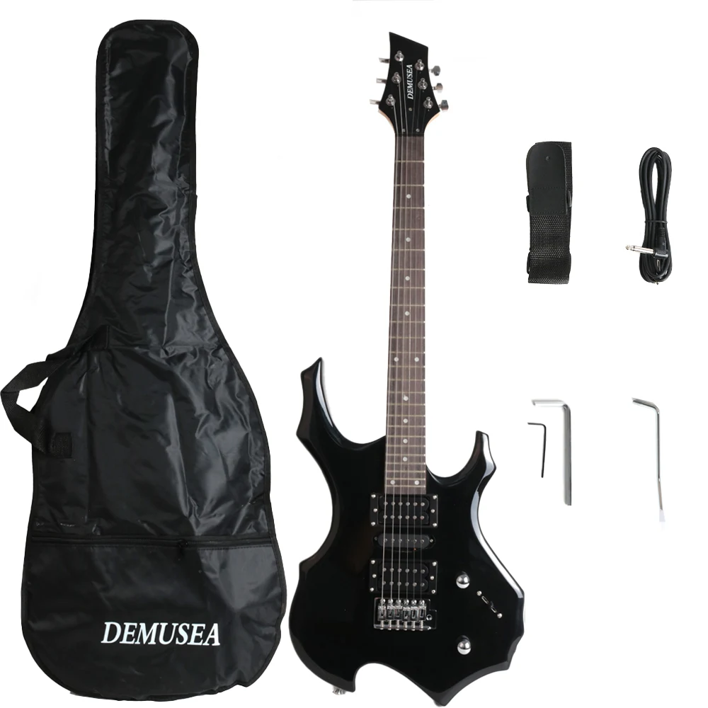 DEMUSEA 이형 일렉기타 블랙 풀세트 입문용 기타가방/스트랩/케이블 포함
