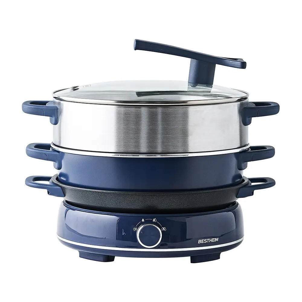 베스트하임 대용량 전기 멀티쿠커 4in1 찜기 전골팬 구이팬 핫플레이트 6L, 네이비, ESR-TG60 제품 이미지