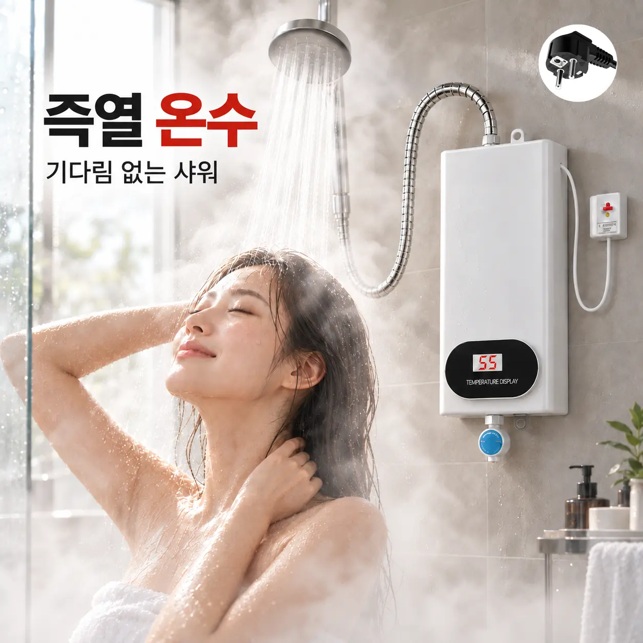 Mochae 전기 순간 온수기 소형 급속 가열 항온 3초 속열 IPX4 방수 디지털 디스플레이 샤워 세트 전기온수기 주방 욕실 싱크대 세면대 가정용