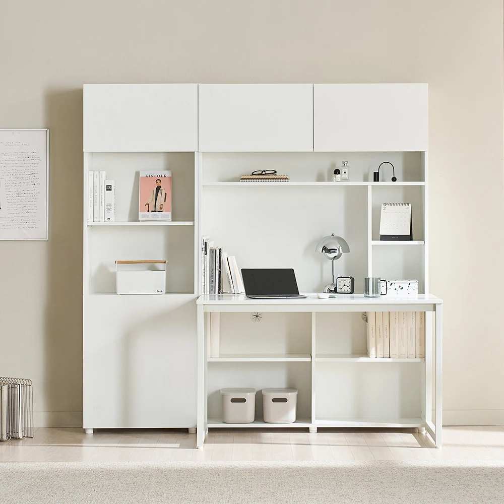 장인가구 E0 프론티 전면 1200책상 + 600 책장 1800 세트 방문설치, 화이트