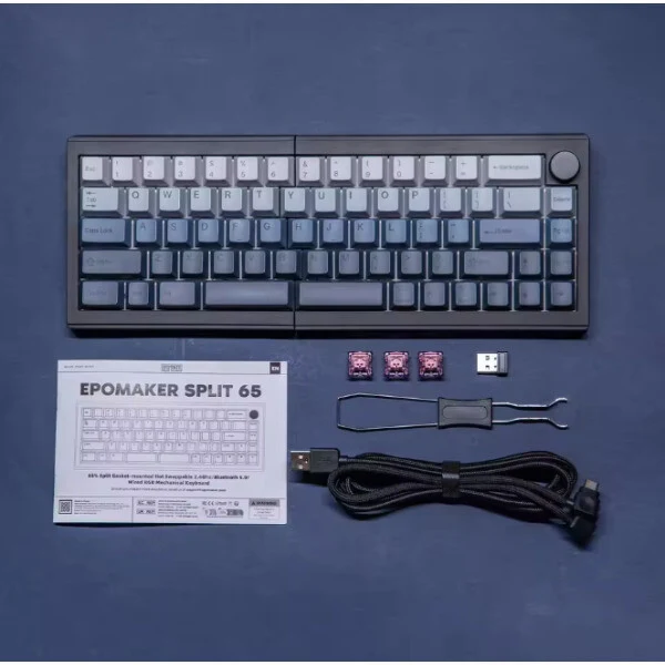 EPOMAKER Split65 무선 분리형 기계식 게이밍 키보드 객제화 QMK/VIA지원 65%배열 68키 RGB램프 3000mah