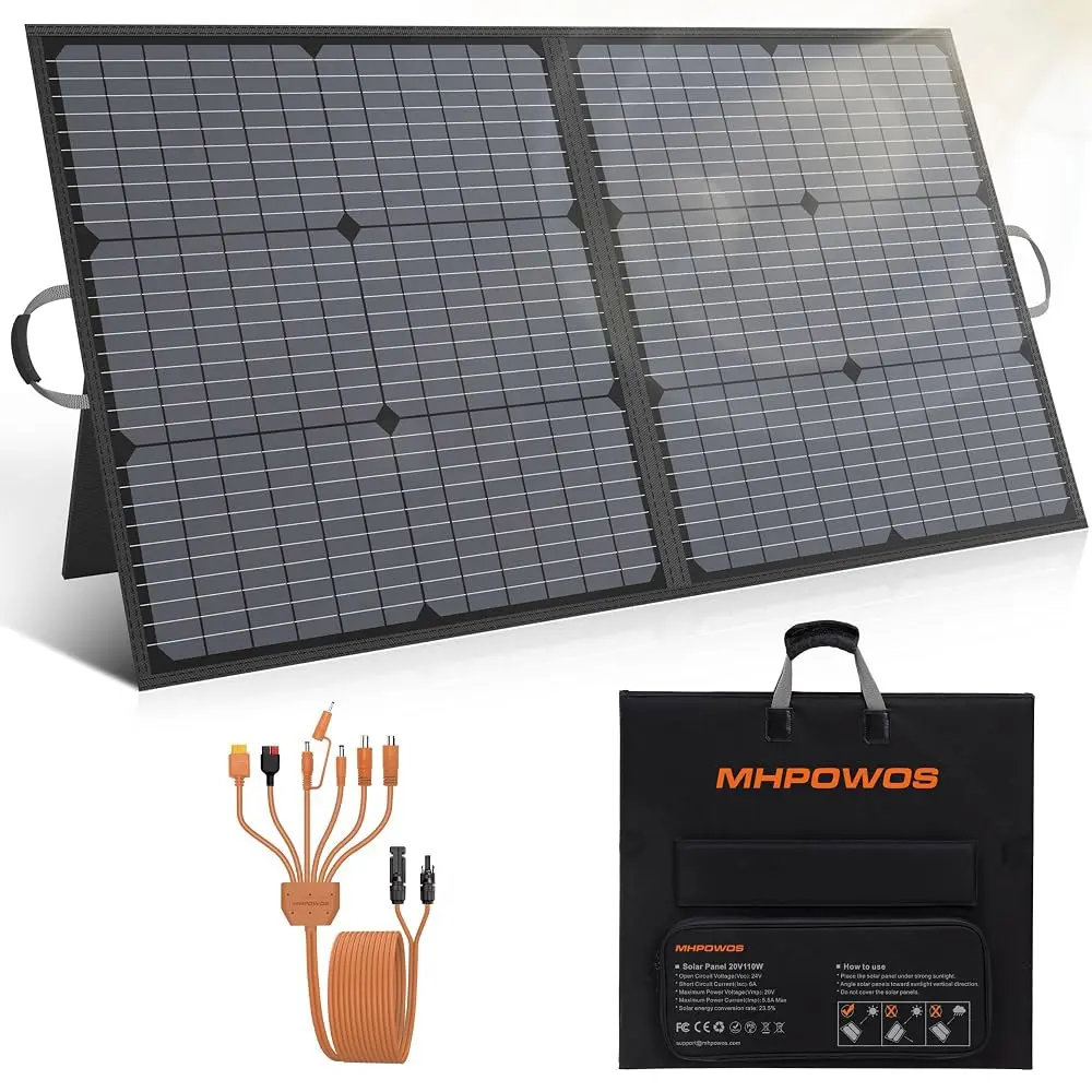 태양광 충전기 110W 휴대용 패널 20V 출력의 IP67 방수 접이식 키트 야외 캠핑용 23.5% 효율 모듈 발전소 노트북 모터홈 RV