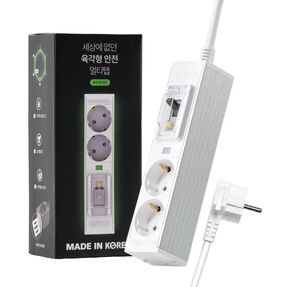 알루바프로 누전차단 고용량멀티탭 알루미늄 서버탭 2구 디에스이, 실버, 1개, 3m 제품 이미지