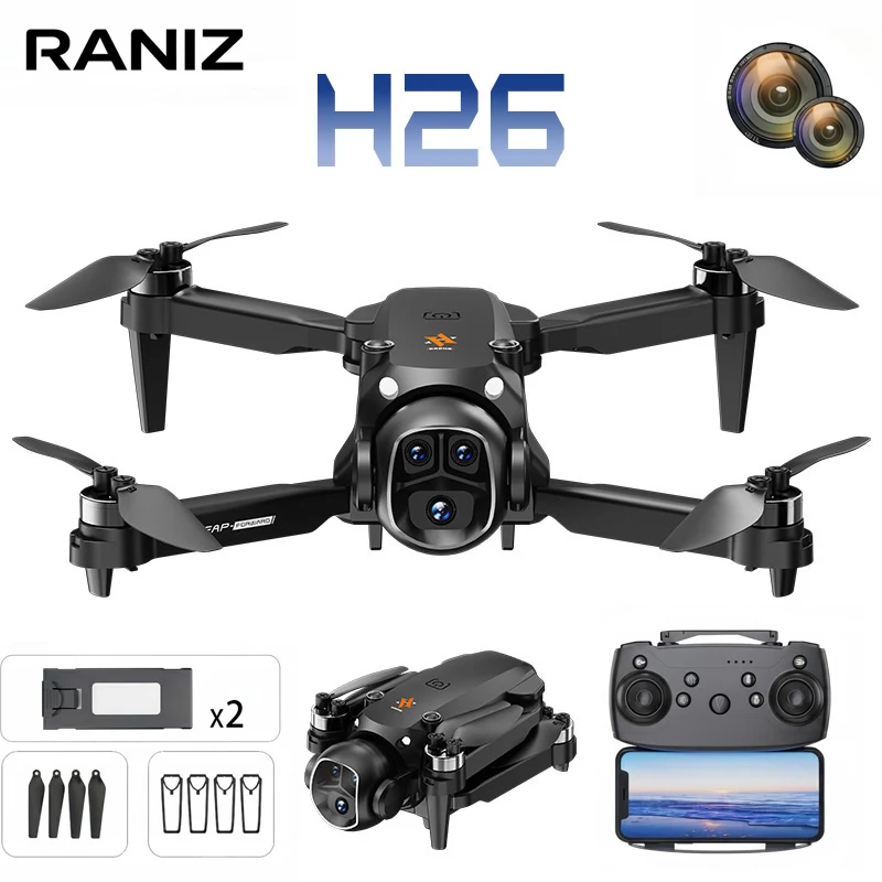 RANIZ H26 입문용 드론 2배터리 포함 브러시리스 모터 광학플로우 90도 전동카메라