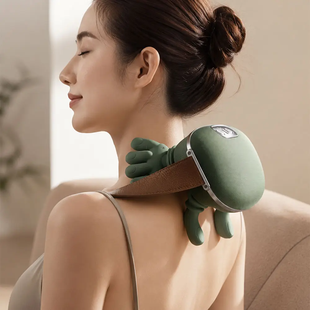 BAMIFUN 무선 목어깨 안마기 승모근 마사지기 4D손모양 밀착형 온열 3단계 강도조절, 그린, FZ-831