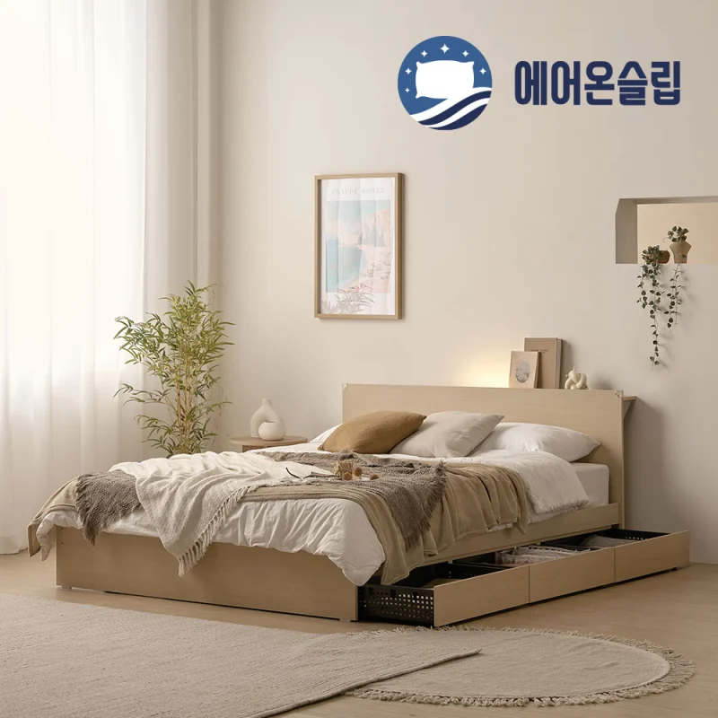 국내생산 E0 LED 3서랍 플랫침대 + 본넬 매트리스 세트