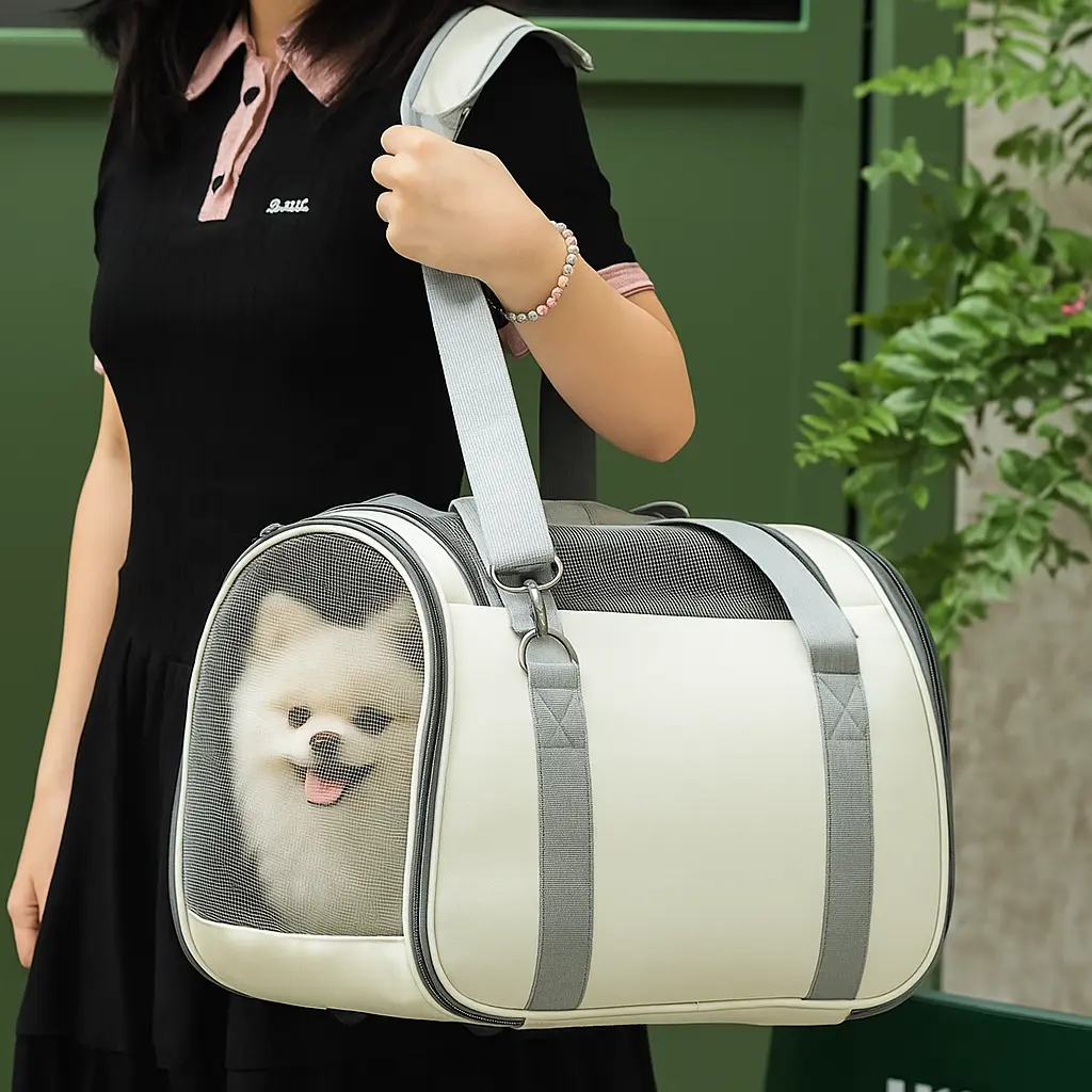 클라민 강아지 고양이 이동가방 애견 이동장 캐리어, 1개, 아이보리