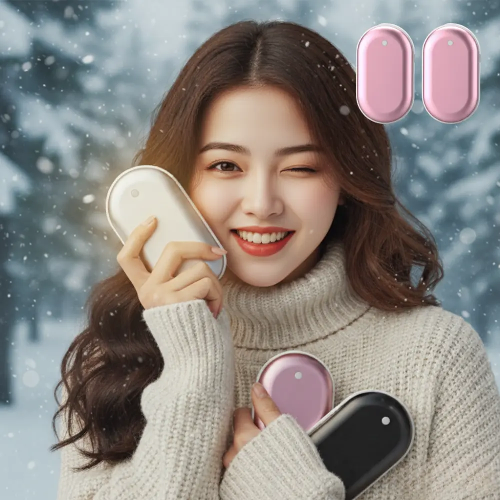 [1+1] 누바르 완전따숩 충전식 손난로 핫팩 휴대용 보조배터리 C타입 5000mAh, 샴페인핑크+샴페인핑크