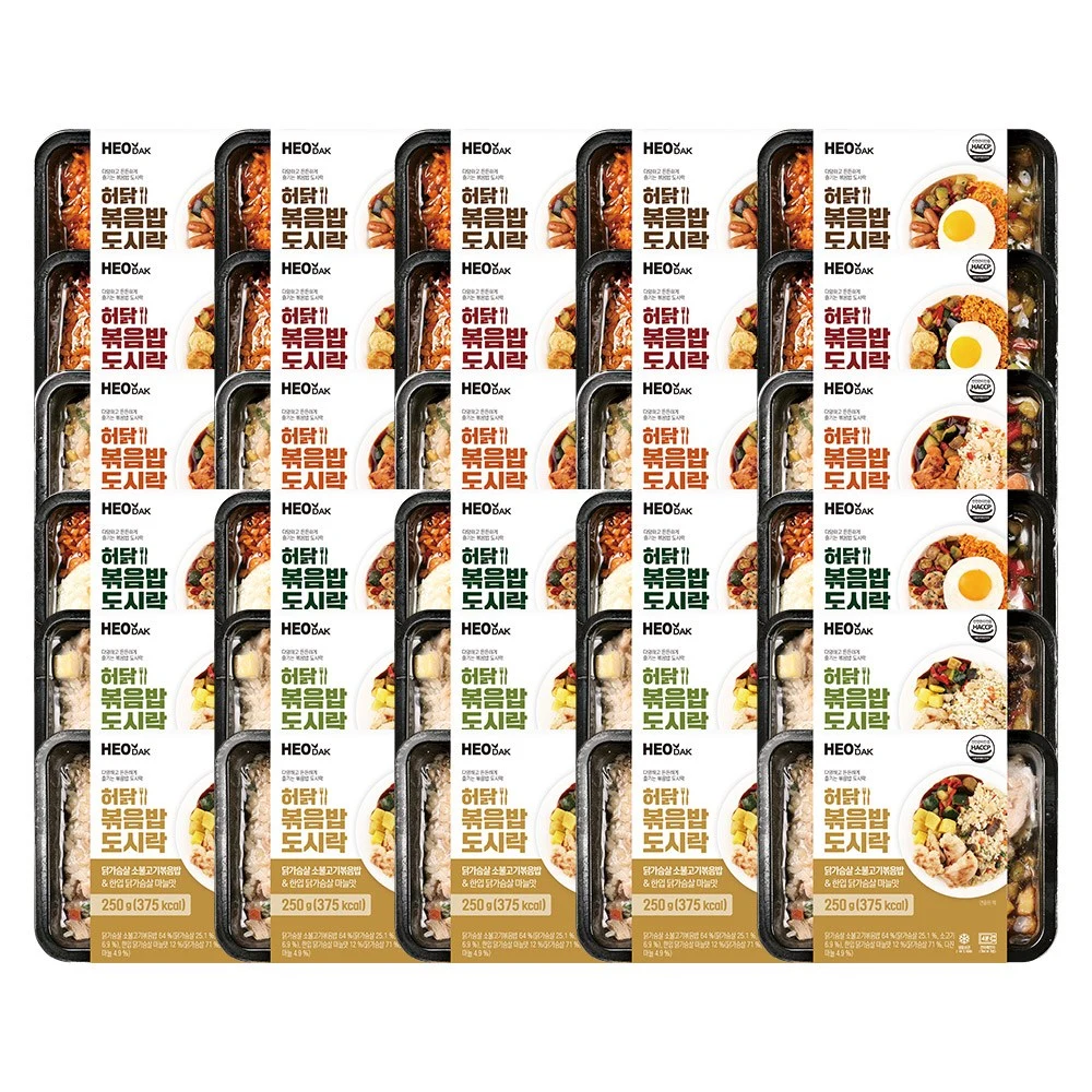 허닭 닭가슴살 볶음밥 도시락 6종 혼합, 30개, 250g