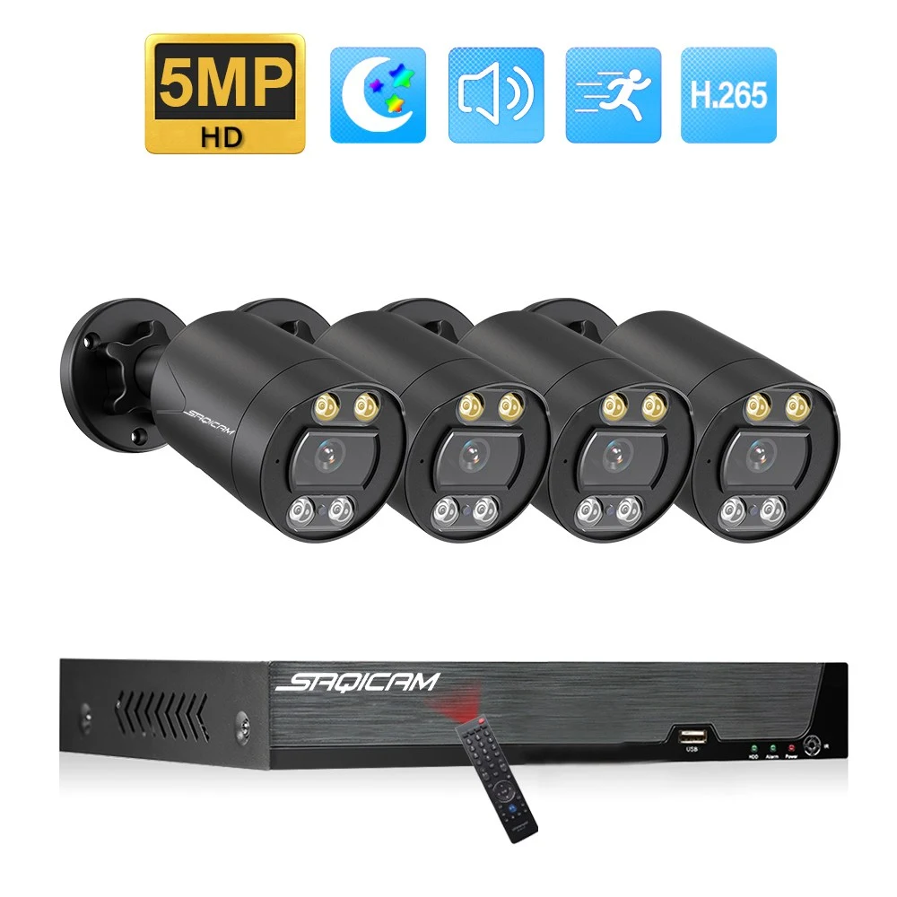 사치캠 8채널 POE CCTV카메라 H.265 4K NVR녹화기 500만화소 실외 CCTV세트 풀컬러 나이트 비전 오디오
