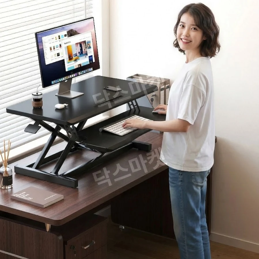 아이언백 스탠딩 데스크 컨버터 높이조절 접이식 책상 척추건강, 옵시디언 블랙 단층 공압식
