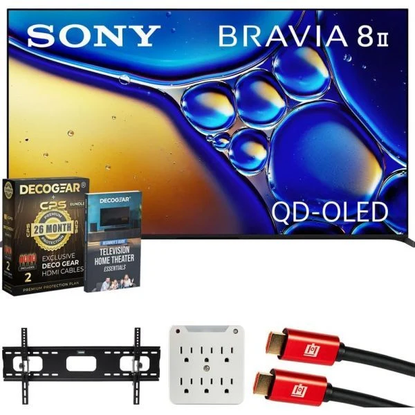소니 K55XR80M2 BRAVIA 8 II 55인치 QD-OLED 4K HDR TV(2025) 번들에 CPS 전용 26개월 보호, 월 마운트, 2X HDMI 케이블, 서지 어